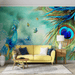 Peacock and butterfly wallpaper mural | colorful, full of natural agility - Carving wallpaper