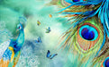 Peacock and butterfly wallpaper mural | colorful, full of natural agility - Carving wallpaper