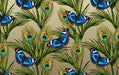 Peacock Feather Wallpaper Mural | Blue Butterfly and Peacock Feathers - Carving wallpaper