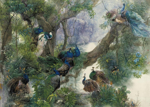 Peacock Jungle Mural Wallpaper | Tree and Peacock - Carving wallpaper