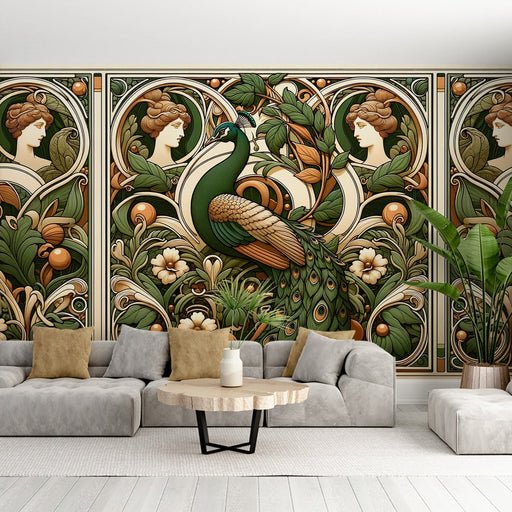 Peacock Wallpaper Mural | Peacock and Characters - Carving wallpaper