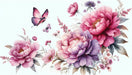Peony Butterfly Flower Wallpaper Mural | Pink Purple Gradient to Rose Red - Carving wallpaper