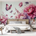 Peony Butterfly Flower Wallpaper Mural | Pink Purple Gradient to Rose Red - Carving wallpaper