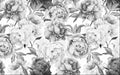 Peony Wallpaper Mural | Black and White Peony Flower Pattern - Carving wallpaper