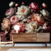 Peony wallpaper mural | Black background flowers - Carving wallpaper