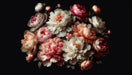 Peony wallpaper mural | Black background flowers - Carving wallpaper