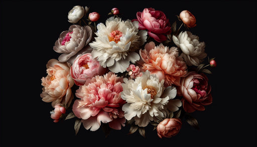 Peony wallpaper mural | Black background flowers - Carving wallpaper