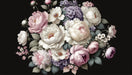 Peony Wallpaper Mural | Black Background Peony Hydrangea - Carving wallpaper