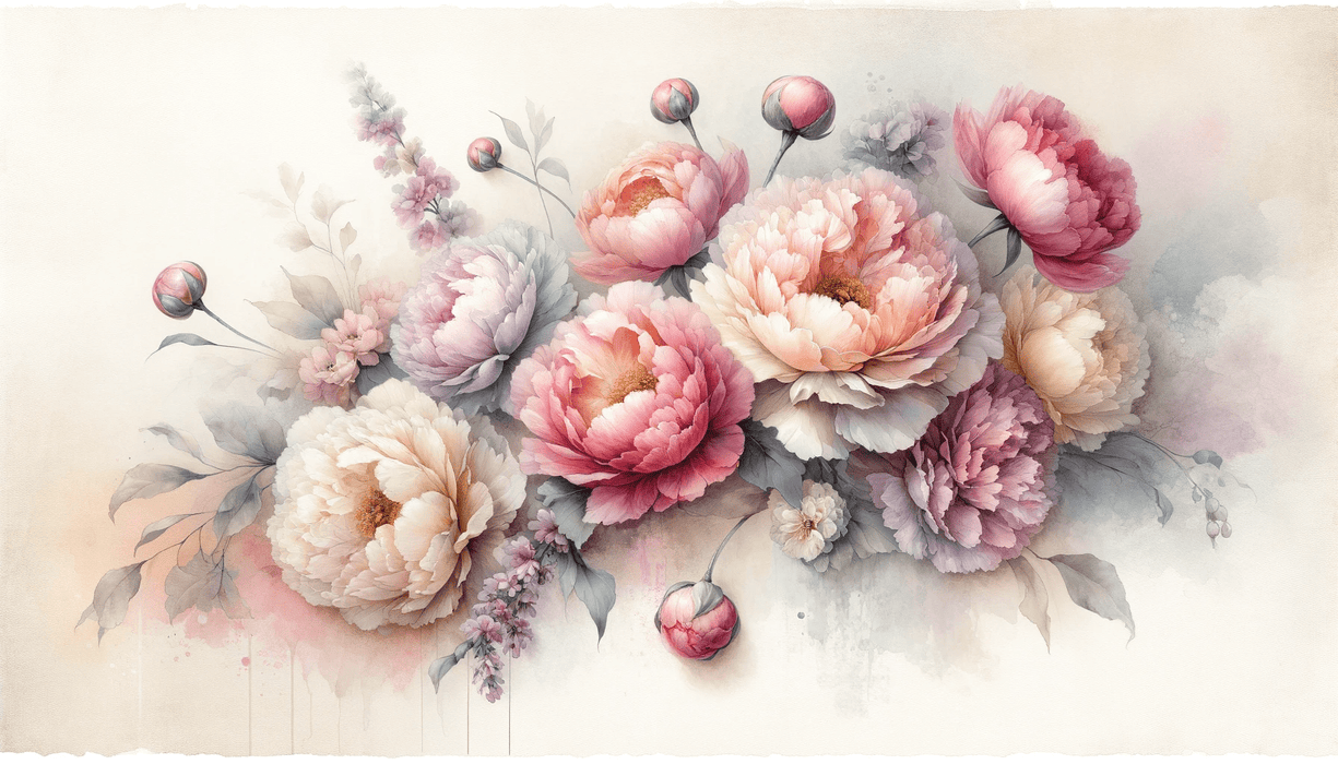 Peony Wallpaper Mural | Colorful Pink and Purple Composition - Carving wallpaper