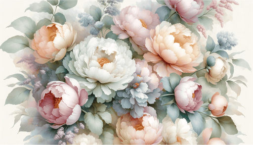 Peony Wallpaper Mural | Large Flowers on Watercolor Background - Carving wallpaper