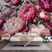 Peony Wallpaper Mural | Pink and Purple Flowers with Green Leaves - Carving wallpaper
