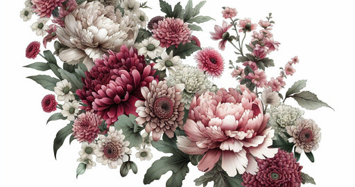 Peony Wallpaper Mural | Pink, White, Red Flower Lines - Carving wallpaper