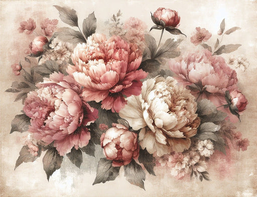 Peony Wallpaper Mural | Retro Flowers - Carving wallpaper