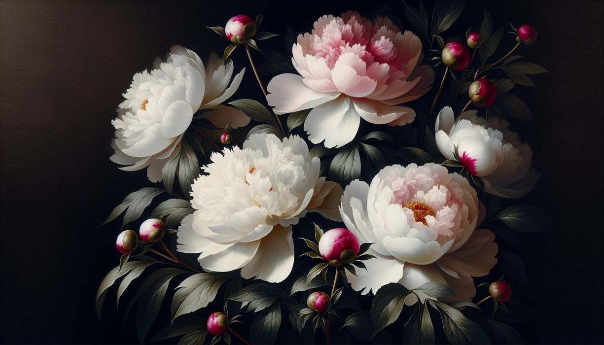 Peony Wallpaper Mural | White and Pink Peony Flowers - Carving wallpaper