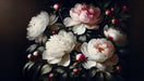 Peony Wallpaper Mural | White and Pink Peony Flowers - Carving wallpaper