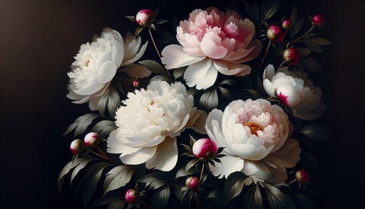 Peony Wallpaper Mural | White and Pink Peony Flowers - Carving wallpaper