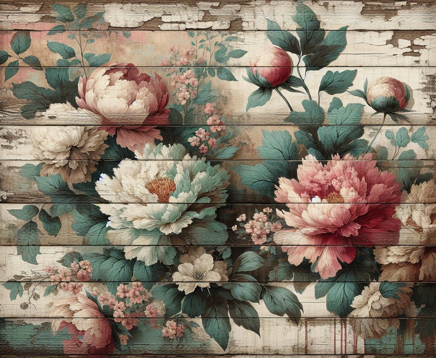 Peony wood wallpaper mural | Chinese flowers - Carving wallpaper
