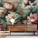Peony wood wallpaper mural | Chinese flowers - Carving wallpaper