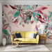 Pink background colorful leaf wallpaper mural | flowing colorful background wall - Carving wallpaper