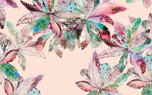 Pink background colorful leaf wallpaper mural | flowing colorful background wall - Carving wallpaper