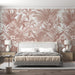 Pink clay jungle wallpaper mural | Large number of leaves and hummingbirds - Carving wallpaper