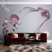 Pink crystal rose wallpaper mural | Dreamy smoke - Carving wallpaper