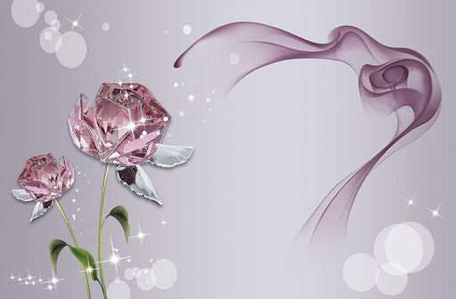 Pink crystal rose wallpaper mural | Dreamy smoke - Carving wallpaper