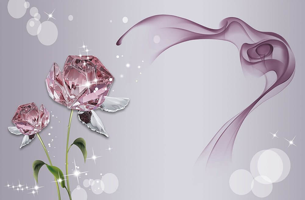 Pink crystal rose wallpaper mural | Dreamy smoke