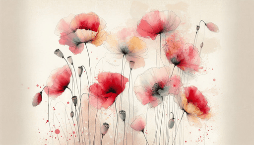 Pink floral wallpaper featuring red poppies with red spots - Carving wallpaper