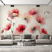 Pink floral wallpaper featuring red poppies with red spots - Carving wallpaper