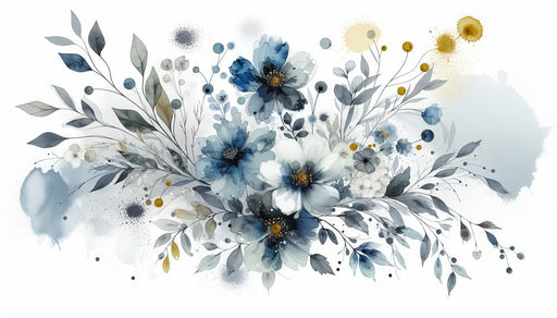 Pink floral wallpaper mural | Blue watercolor with petals and leaves - Carving wallpaper