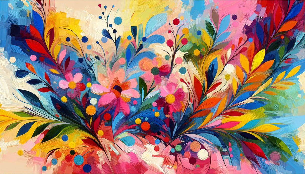 Pink floral wallpaper mural | Colorful modern art painting - Carving wallpaper