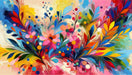 Pink floral wallpaper mural | Colorful modern art painting - Carving wallpaper