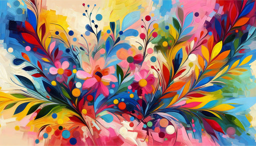 Pink floral wallpaper mural | Colorful modern art painting - Carving wallpaper