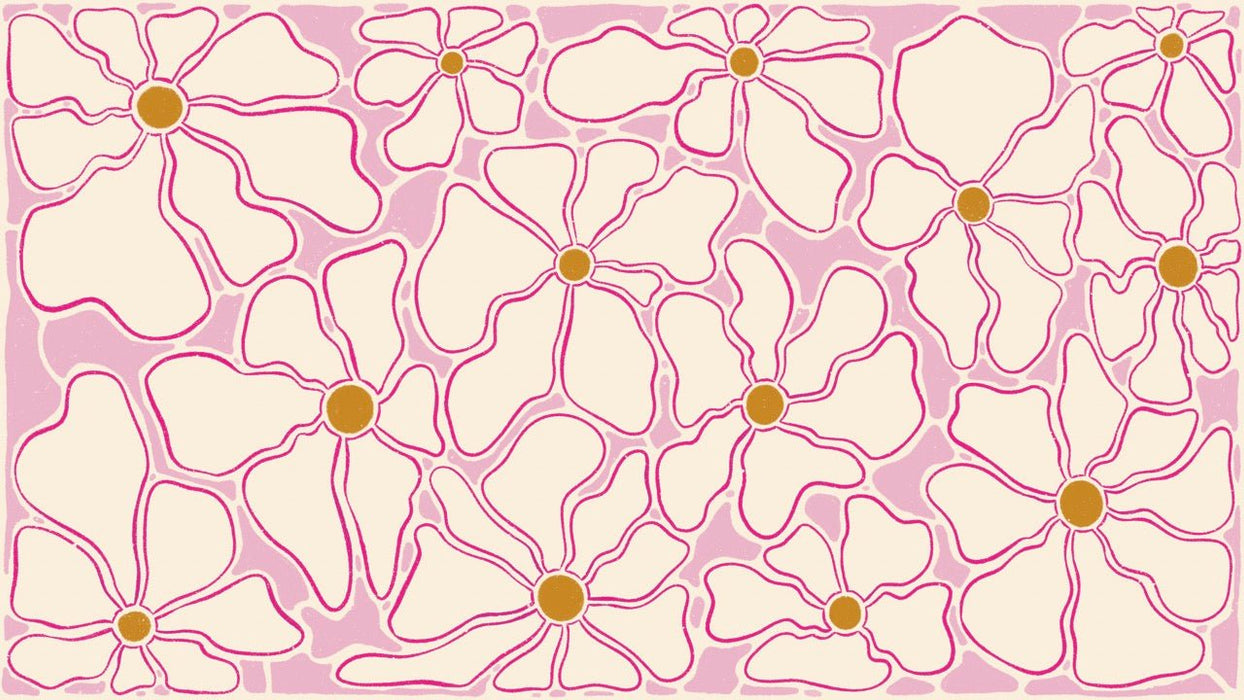 Pink floral wallpaper mural | Geometric flowers - Carving wallpaper