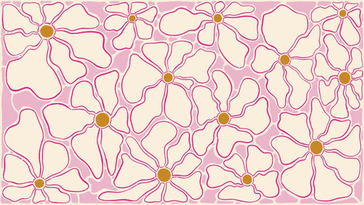 Pink floral wallpaper mural | Geometric flowers - Carving wallpaper