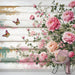 Pink floral wallpaper mural | Spicy pink on white aged wood background - Carving wallpaper