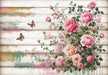 Pink floral wallpaper mural | Spicy pink on white aged wood background - Carving wallpaper