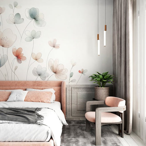 Pink flower wallpaper mural | Elegant watercolor painting - Carving wallpaper