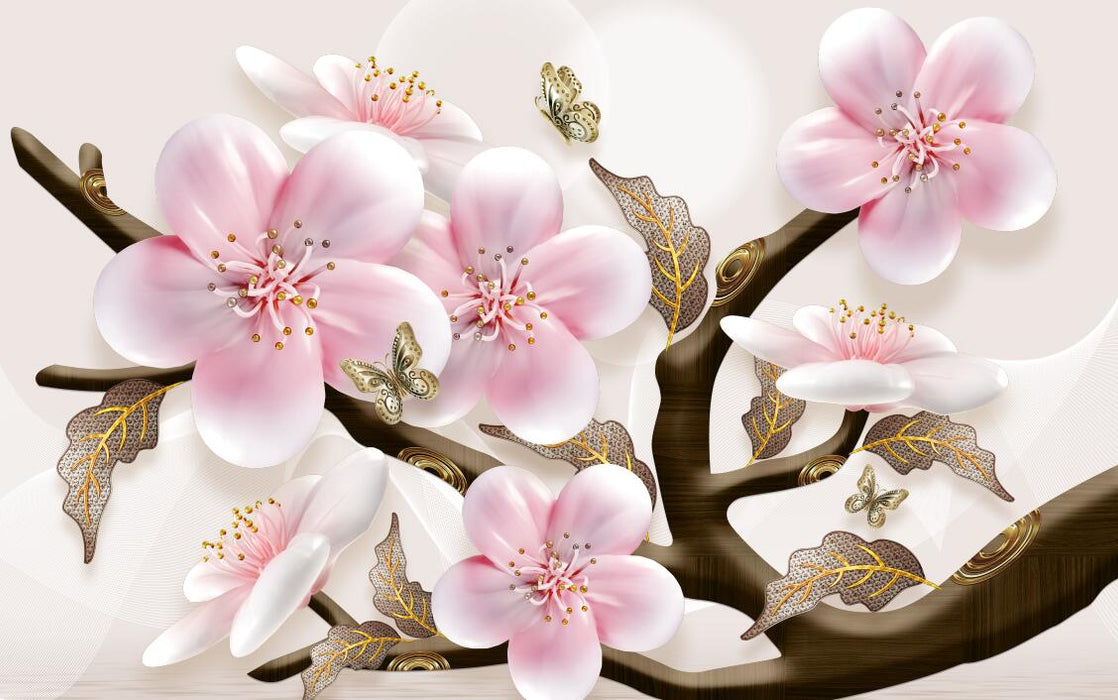 Pink peach wallpapers mural | romantic flowers - Carving wallpaper