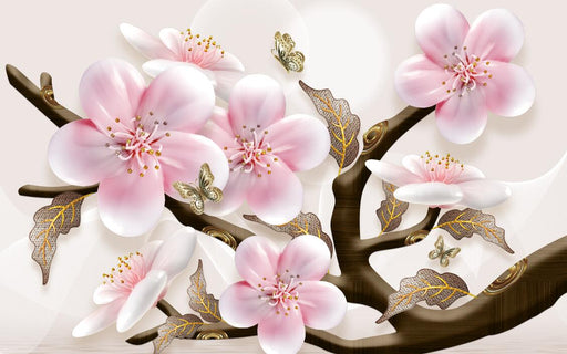 Pink peach wallpapers mural | romantic flowers - Carving wallpaper