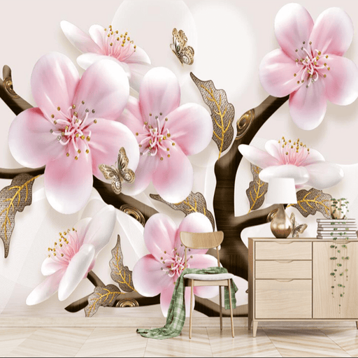 Pink peach wallpapers mural | romantic flowers - Carving wallpaper