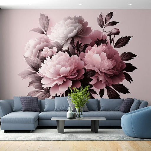 Pink Peony Wallpaper Mural | Beautiful Plants - Carving wallpaper