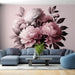 Pink Peony Wallpaper Mural | Beautiful Plants - Soft pink peonies with dark leaves backdrop in a modern living room