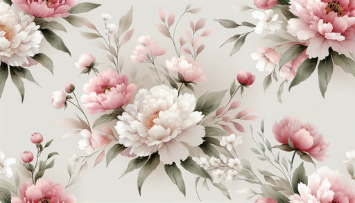 Pink Peony Wallpaper Mural | Pink and White Peony Flowers - Carving wallpaper