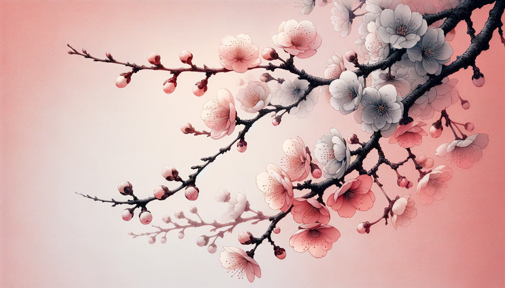 Pink Plum Romantic Wallpaper Mural | Living Room and Bedroom Decorative Wall — Oriental Dream, pink plum blossoms for elegant Chinese style decor