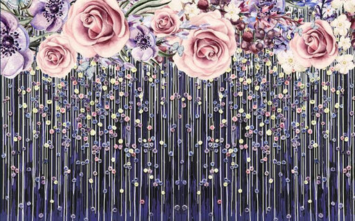 Pink purple rose wallpaper mural | romantic flower curtain elegant dream - Carving wallpaper