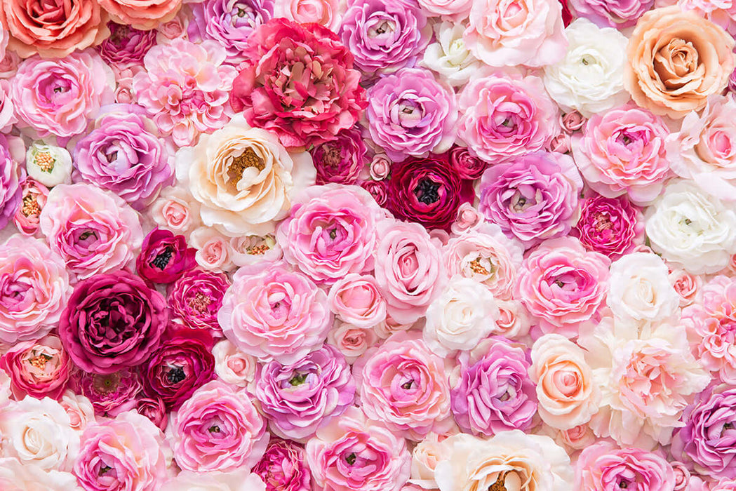 Pink Rose Theme Wallpaper | Romantic Flower Wall Decorative Mural - a romantic pink rose wall decor featuring gradients of pink, purple, and white roses