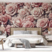 Pink Rose Wallpaper Mural | Living Room and Bedroom Decorative Wall - Romantic pink rose wallpaper with embossed retro elements for luxurious living room and bedroom decor