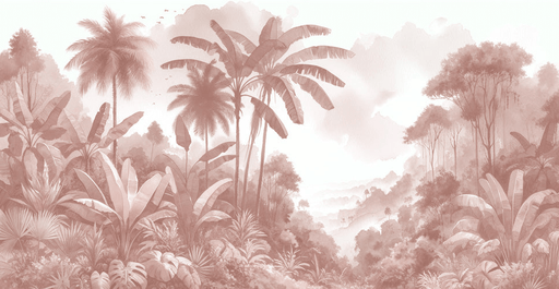 Pink terra cotta jungle wallpaper Watercolor painting of Terra Cotta Warriors in the huge jungle - Carving wallpaper